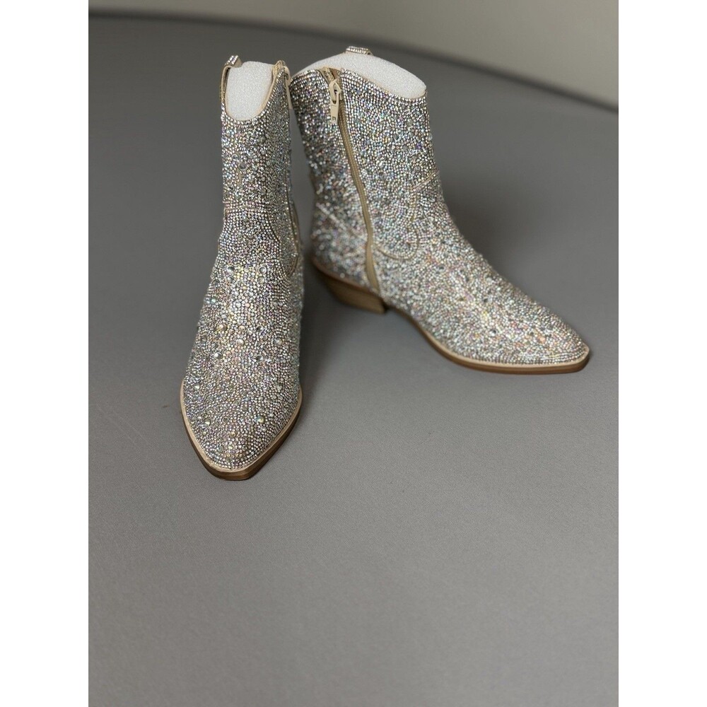 Madden Girl Rhinestone Western Ankle Boots – Size 6 – Sparkly Cowgirl Booties - Picture 8 of 16